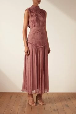 Shona Joy CLEMENCE HIGH NECK MIDI DRESS - ANTIQUE ROSE