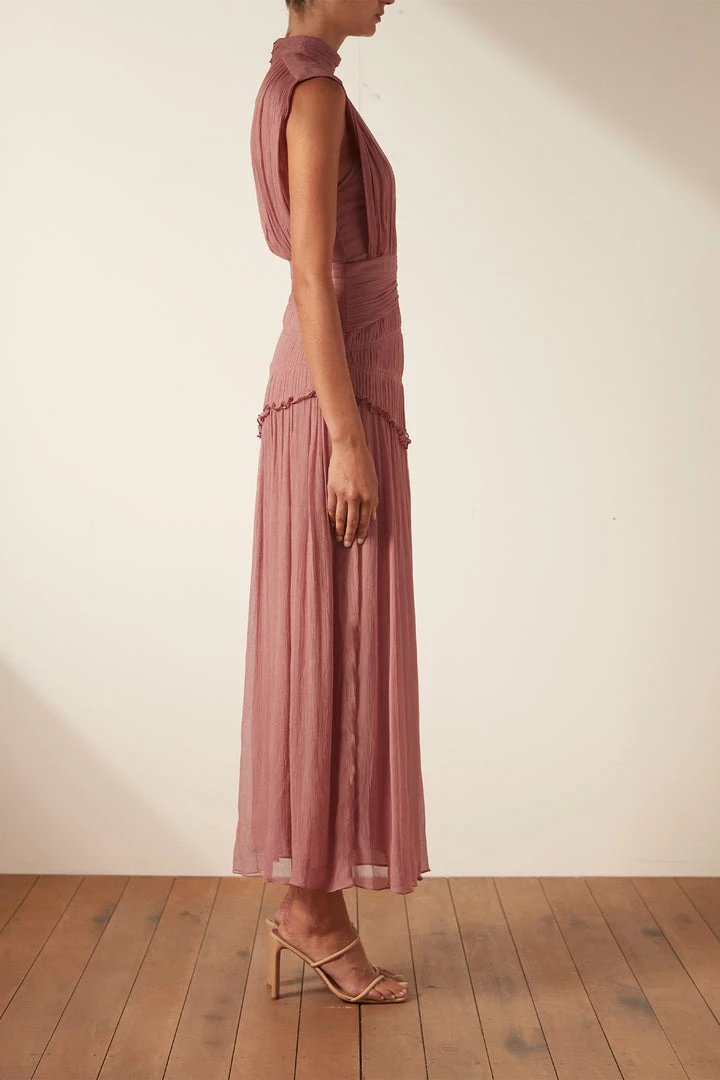 Shona Joy CLEMENCE HIGH NECK MIDI DRESS - ANTIQUE ROSE