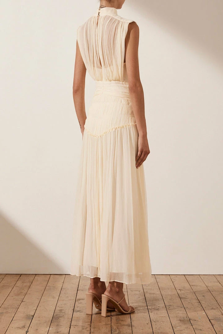 Shona Joy DRESSES CLEMENCE HIGH NECK MIDI DRESS - CREAM