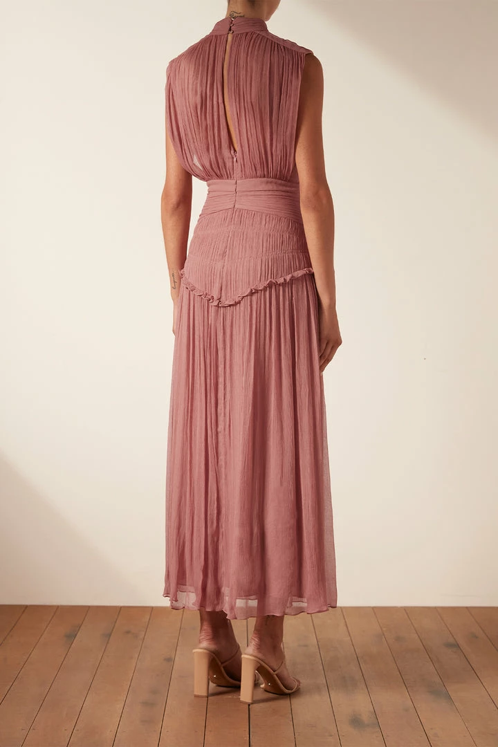 Shona Joy CLEMENCE HIGH NECK MIDI DRESS - ANTIQUE ROSE
