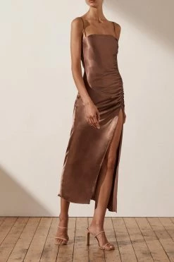 Shona Joy DRESSES LILY BIAS RUCHED MIDI DRESS - CLOVE