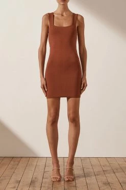 Shona Joy BASICS BASIC SQUARE NECK MINI DRESS - CLAY