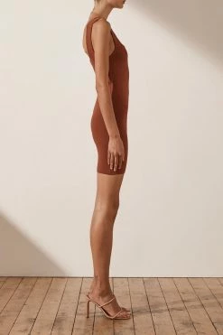 Shona Joy BASICS BASIC SQUARE NECK MINI DRESS - CLAY