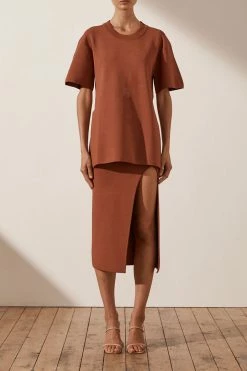 Shona Joy BASICS BASIC LONG LINE TEE - CLAY