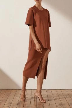 Shona Joy BASICS BASIC LONG LINE TEE - CLAY