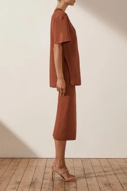 Shona Joy BASICS BASIC LONG LINE TEE - CLAY