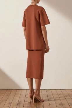 Shona Joy BASICS BASIC LONG LINE TEE - CLAY