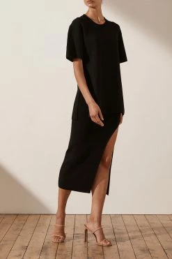 Shona Joy BASICS BASIC LONG LINE TEE - BLACK