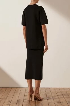 Shona Joy BASICS BASIC LONG LINE TEE - BLACK