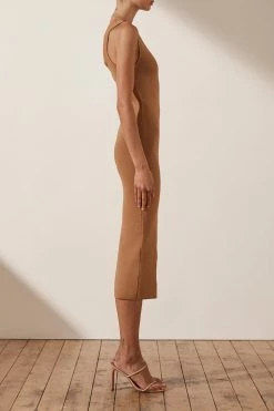 Shona Joy BASIC ONE SHOULDER MIDI DRESS - TAN