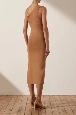 Shona Joy BASIC ONE SHOULDER MIDI DRESS - TAN