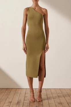 Shona Joy BASICS BASIC ONE SHOULDER MIDI DRESS - BAY LEAF