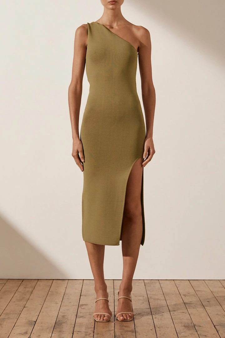 Shona Joy BASICS BASIC ONE SHOULDER MIDI DRESS - BAY LEAF
