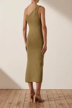 Shona Joy BASICS BASIC ONE SHOULDER MIDI DRESS - BAY LEAF