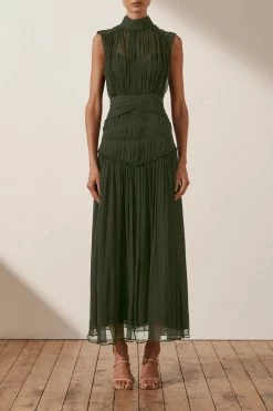 Shona Joy DRESSES CLEMENCE HIGH NECK MIDI DRESS - OLIVE