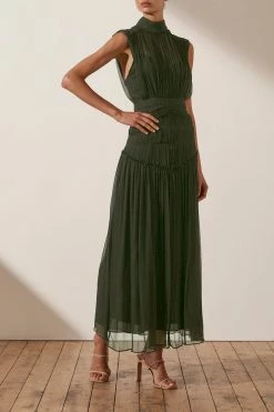 Shona Joy DRESSES CLEMENCE HIGH NECK MIDI DRESS - OLIVE