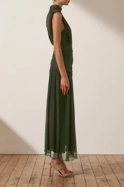 Shona Joy DRESSES CLEMENCE HIGH NECK MIDI DRESS - OLIVE