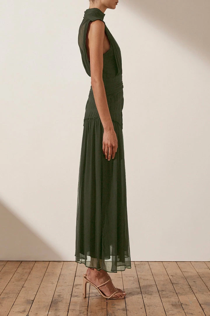 Shona Joy DRESSES CLEMENCE HIGH NECK MIDI DRESS - OLIVE