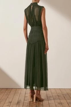 Shona Joy DRESSES CLEMENCE HIGH NECK MIDI DRESS - OLIVE