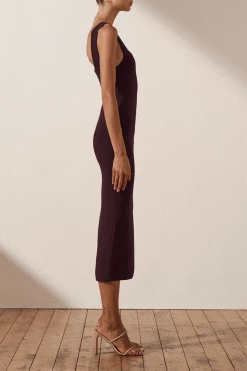 Shona Joy BASIC SQUARE NECK MIDI DRESS - COCOA