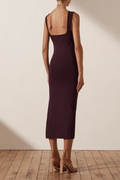 Shona Joy BASIC SQUARE NECK MIDI DRESS - COCOA