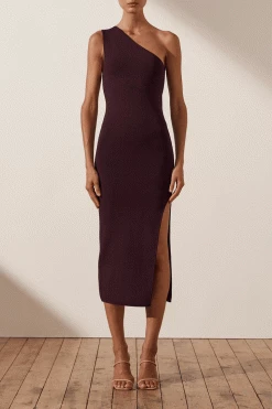 Shona Joy BASIC ONE SHOULDER MIDI DRESS - COCOA