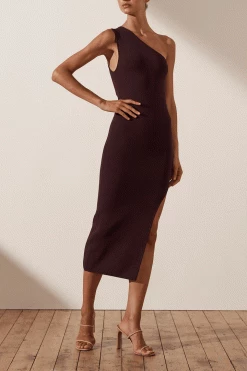 Shona Joy BASIC ONE SHOULDER MIDI DRESS - COCOA