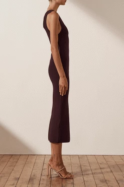 Shona Joy BASIC ONE SHOULDER MIDI DRESS - COCOA