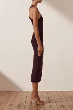 Shona Joy BASIC RACER BACK MIDI DRESS - COCOA BASICS
