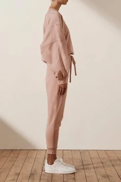 Shona Joy TOPS SJ LOGO BATWING SWEATER - ROSE DUST