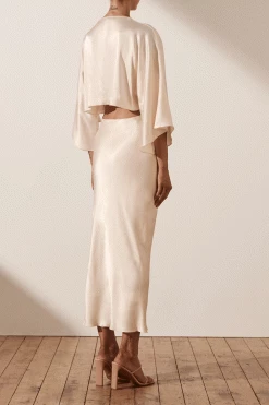 Shona Joy LA LUNE TIE FRONT BIAS MIDI DRESS - CREAM