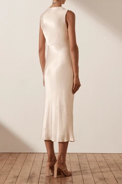 Shona Joy LA LUNE BIAS SLEEVELESS MIDI DRESS - CREAM