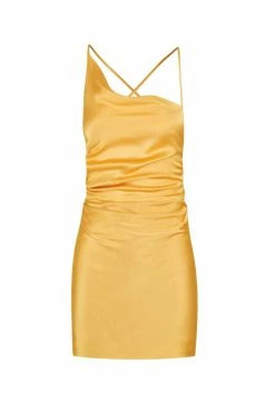 Shona Joy DRESSES ALMA ASYMMETRICAL BIAS COWL MINI DRESS - SAFFRON