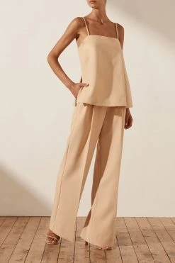 Shona Joy IVY TAILORED STRAPPY TOP - PEANUT BUTTER