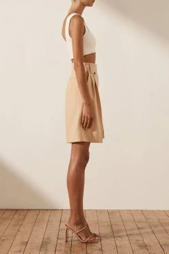 Shona Joy SHORTS & PANTS IVY HIGH WAISTED TAILORED SHORT - PEANUT BUTTER
