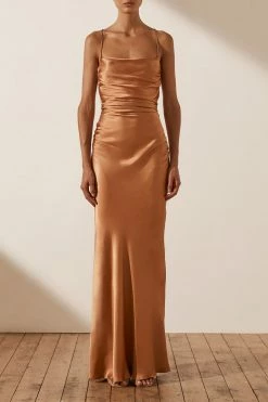 Shona Joy LA LUNE LACE BACK MAXI DRESS - COPPER DRESSES