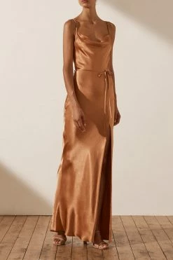 Shona Joy LA LUNE BIAS COWL MAXI DRESS - COPPER