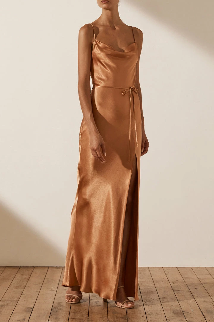 Shona Joy LA LUNE BIAS COWL MAXI DRESS - COPPER