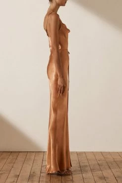 Shona Joy LA LUNE BIAS COWL MAXI DRESS - COPPER