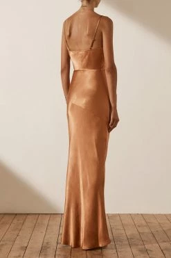 Shona Joy LA LUNE BIAS COWL MAXI DRESS - COPPER