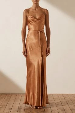 Shona Joy LA LUNE BIAS COWL MAXI DRESS - COPPER