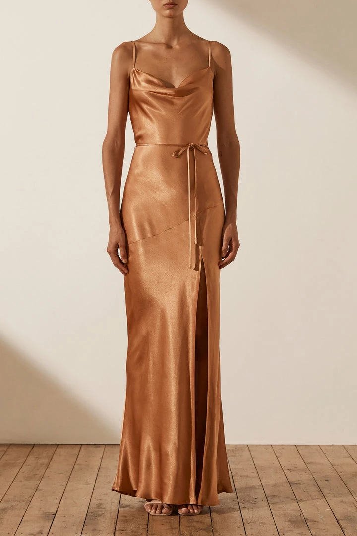 Shona Joy LA LUNE BIAS COWL MAXI DRESS - COPPER