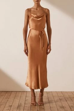 Shona Joy DRESSES LA LUNE BIAS COWL MIDI DRESS - COPPER