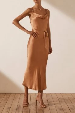 Shona Joy DRESSES LA LUNE BIAS COWL MIDI DRESS - COPPER