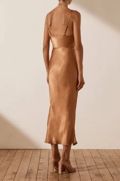 Shona Joy DRESSES LA LUNE BIAS COWL MIDI DRESS - COPPER