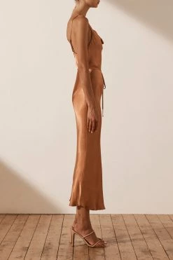 Shona Joy DRESSES LA LUNE BIAS COWL MIDI DRESS - COPPER
