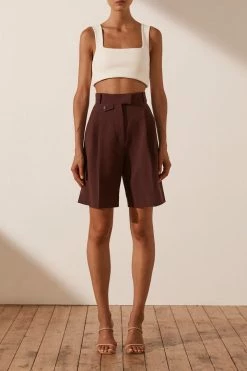 Shona Joy IVY HIGH WAISTED TAILORED SHORT - CHOCOLATE SHORTS & PANTS
