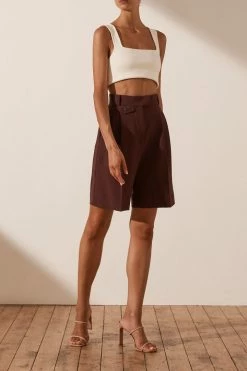 Shona Joy IVY HIGH WAISTED TAILORED SHORT - CHOCOLATE SHORTS & PANTS