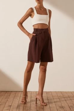 Shona Joy IVY HIGH WAISTED TAILORED SHORT - CHOCOLATE SHORTS & PANTS
