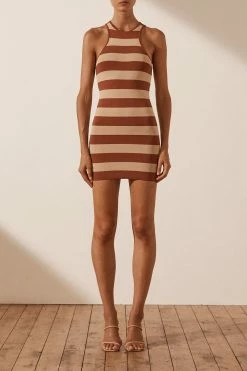 Shona Joy BASICS PARIS RACER BACK MINI DRESS - CLAY/TAN